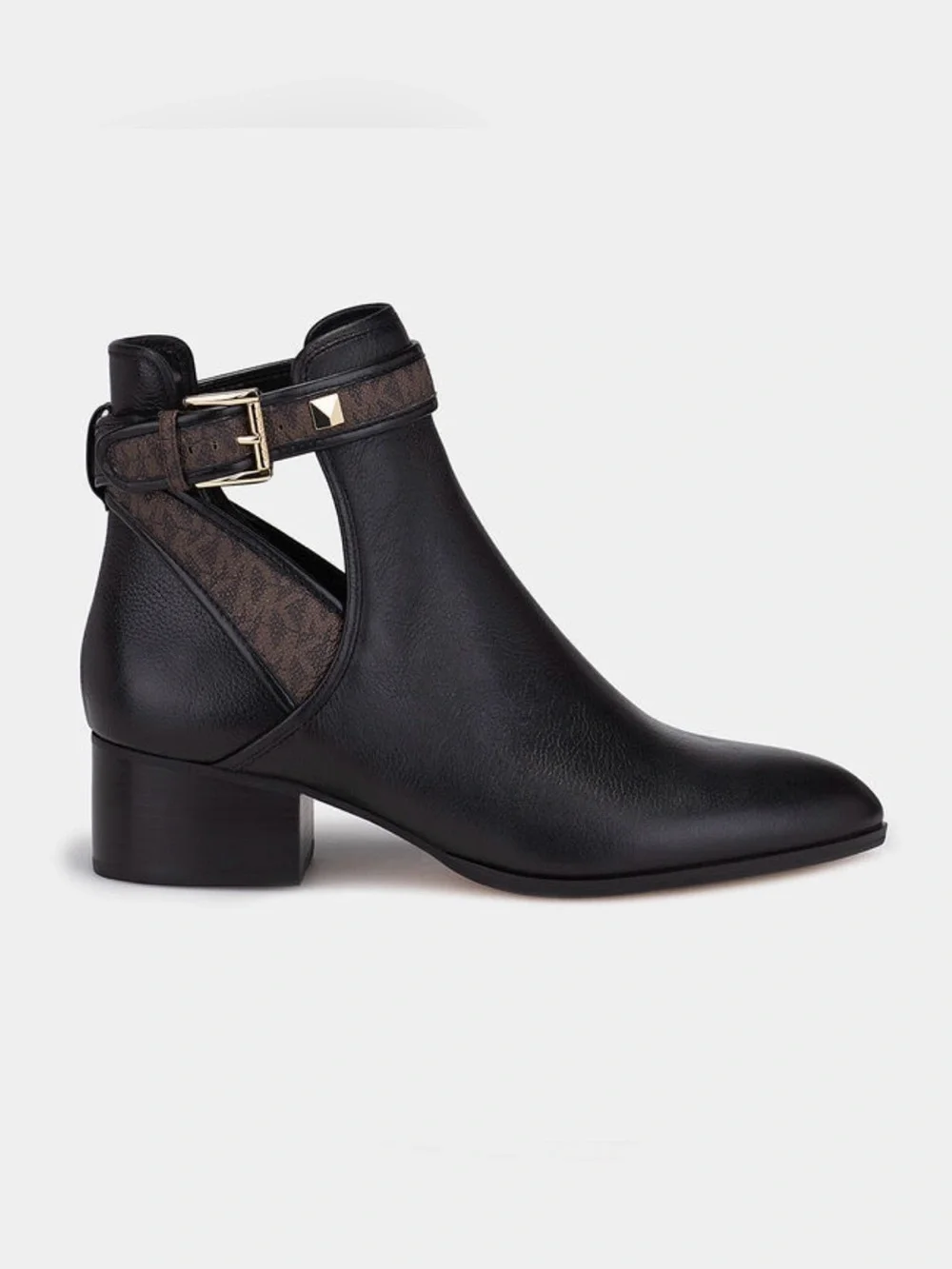 Michael Kors Black Leather Ankle Booties with Logo Strap and Gold Buckle Size 6